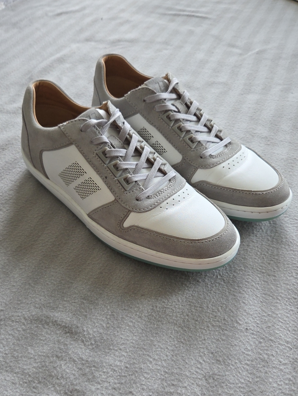 Men's Suede & Leather Low-Top Sneaker - White and Gray